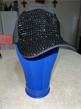 Black Rhinestone Embellished Baseball Cap